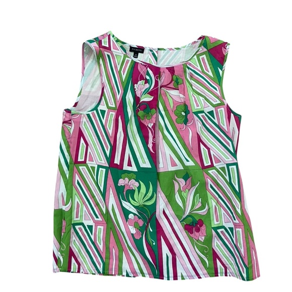 Talbots Pink Green Button Back Sleeveless Blouse Size 14 Lightweight Spring - Picture 5 of 11